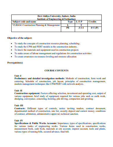 basic construction planning and management template
