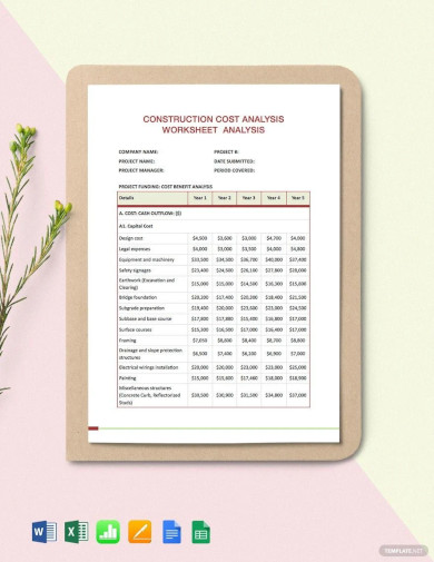 free construction cost analysis worksheet template